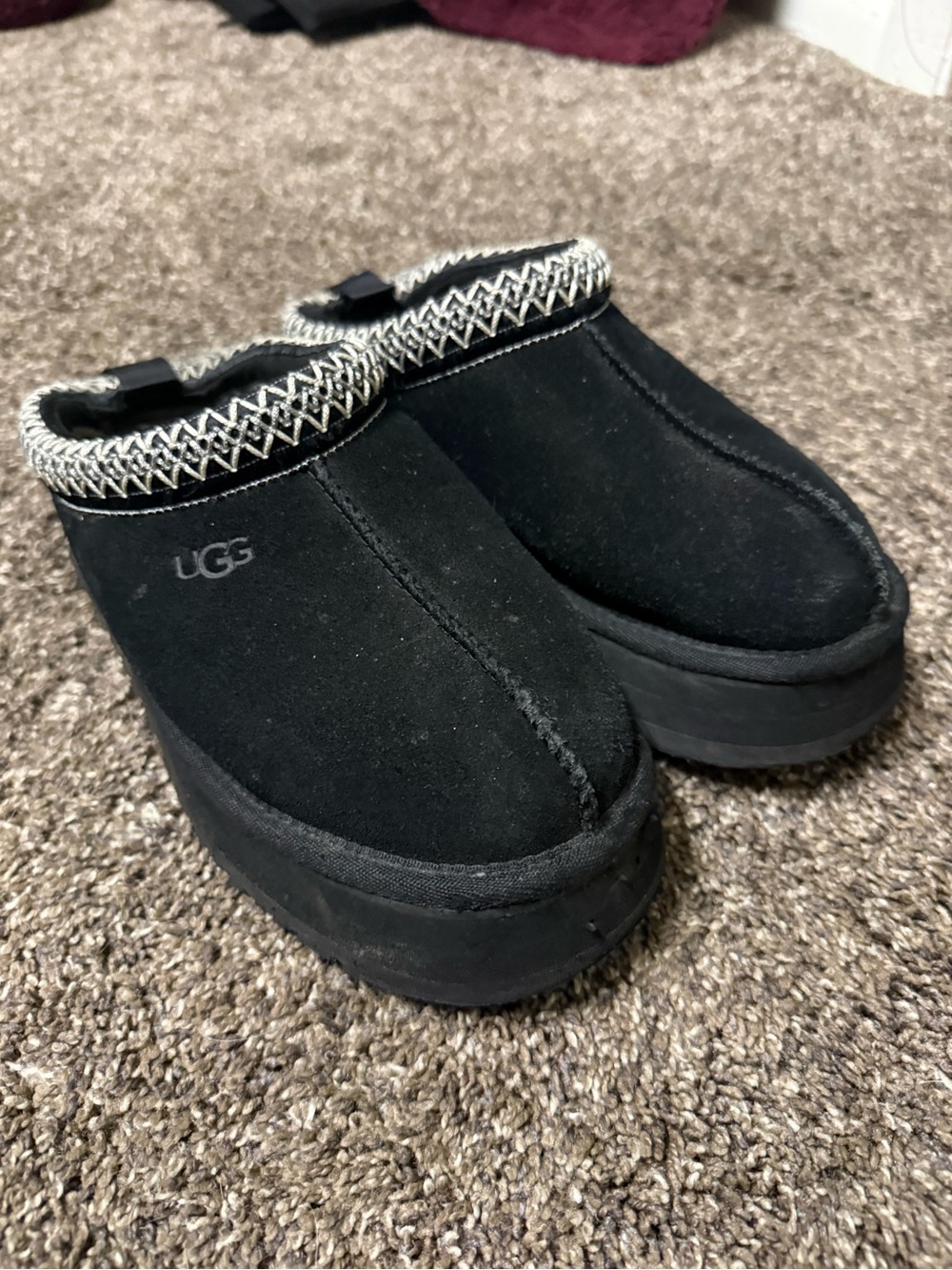 UGG Black Suede Slip-On Mules with Contrast Trim